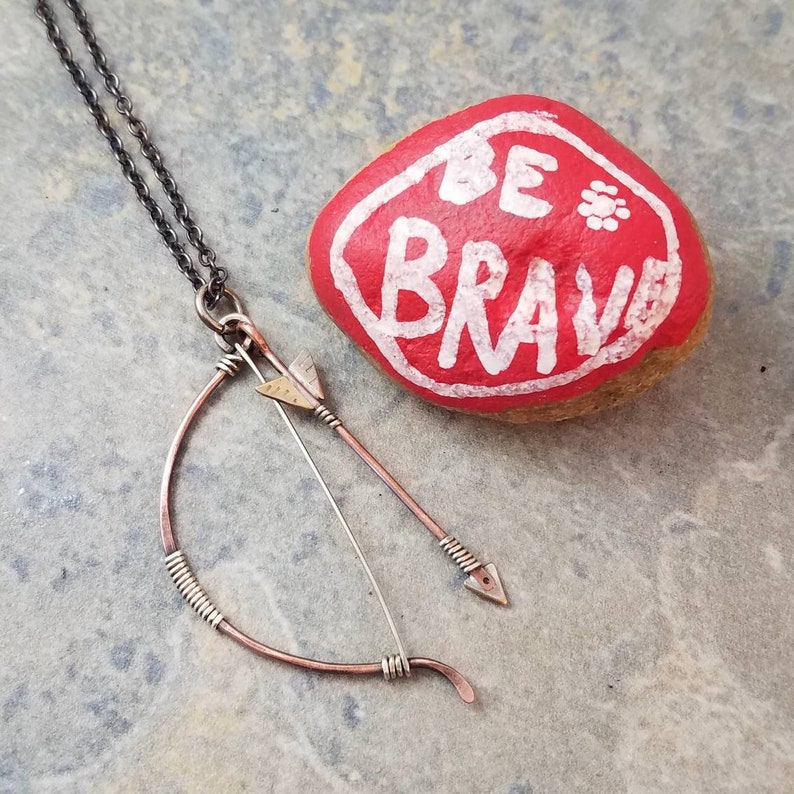 Bow and Arrow Necklace Be Brave Jewelry Archery Necklace Etsy
