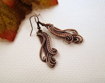 Copper Octopus Earrings: Wire Wrapped Dangle Jewelry