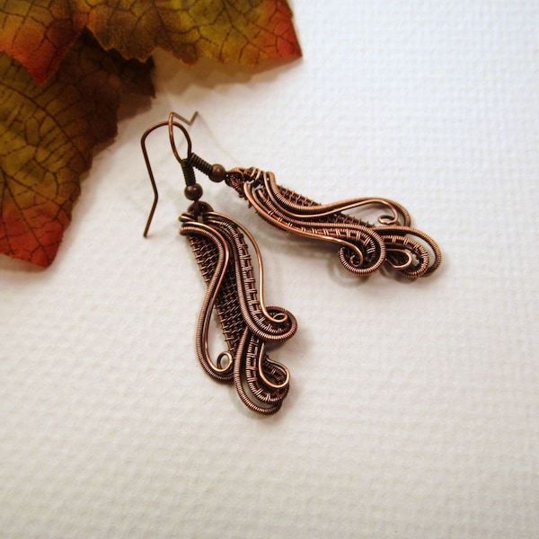 Octopus Earrings - Copper Jewelry Birthday Gift for Wife - Wire Wrapped Earrings - 7th anniversary gift copper - copper dangle earrings