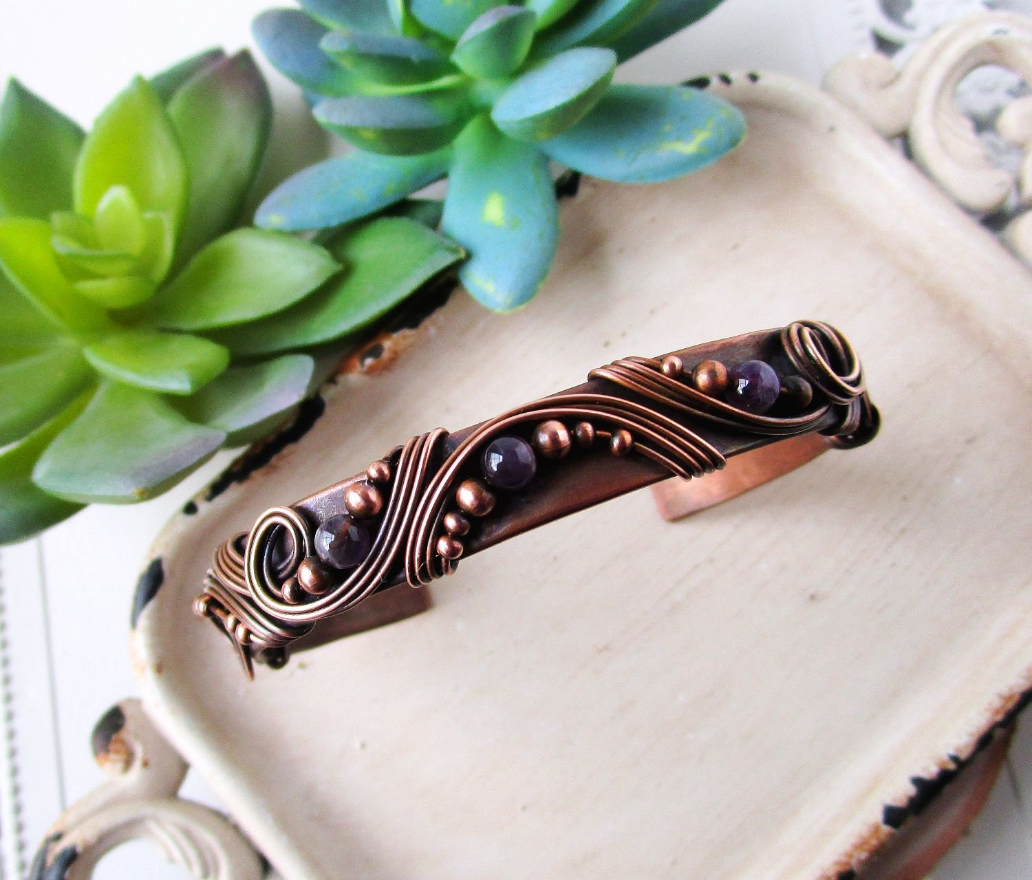 Copper Beaded Bracelet Easy Wear Elastic Stretch Bracelet Solid Copper –  Celtic Copper Shop