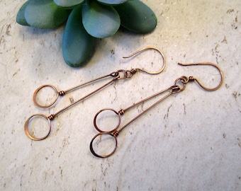 Antiqued Copper Hoop Earrings: Boho Dangle Jewelry