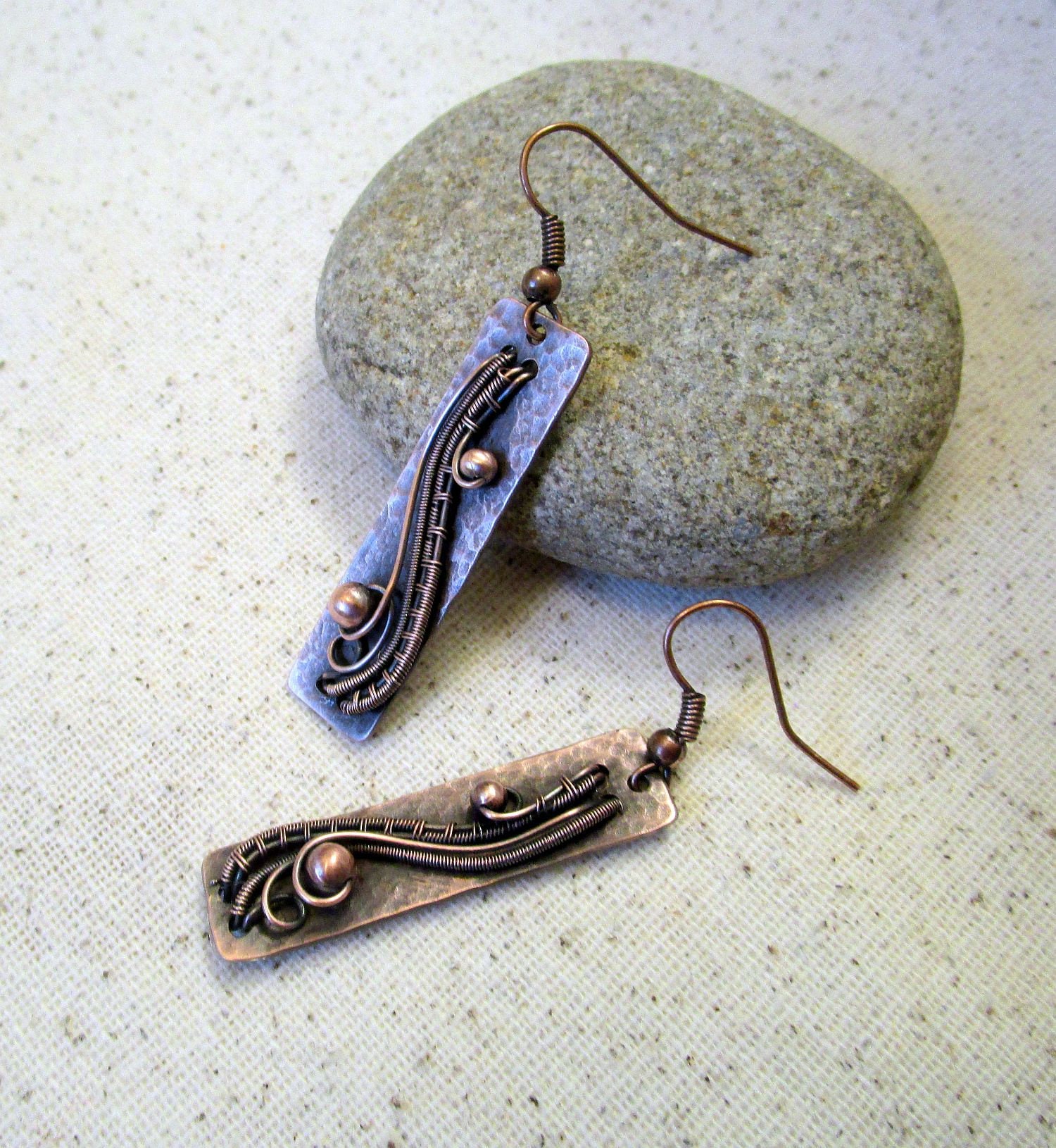 Copper Bar Earrings: Wire Wrapped Copper Jewelry