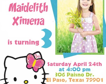 hello kitty invitation birthday invitation heavy cardstock or digital