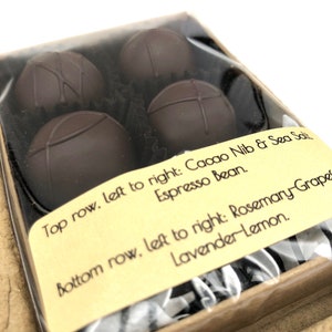 4 Piece Truffle Box Organic, Fair Trade, Dark Chocolate, Soy free, Holiday, Vermont, New England, Handmade, Gift, cacao, bon bon image 10