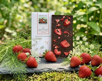 Organic Dark Chocolate Bar: Strawberry & Fennel Pollen, Handmade in Vermont