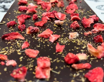 70% w/ Fennel Pollen & Strawberries (Vegan, Organic, Fair Trade, Dark Chocolate, Soy free, Holiday, Vermont, Handmade, Gift, Treat)