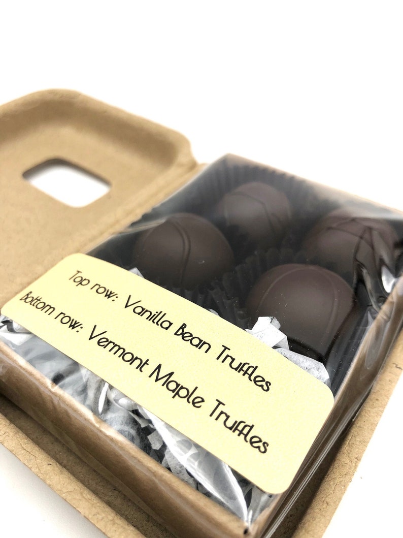 4 Piece Truffle Box Organic, Fair Trade, Dark Chocolate, Soy free, Holiday, Vermont, New England, Handmade, Gift, cacao, bon bon image 8