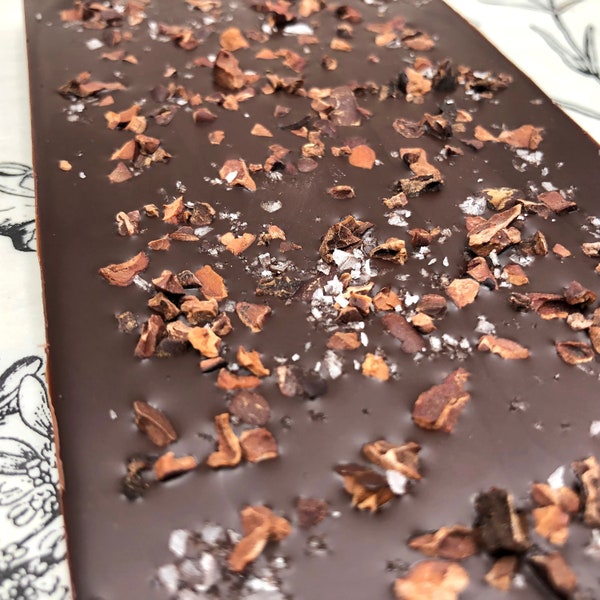 70% with Cacao Nibs + Sea Salt (Vegan, Organic, Fair Trade, Dark Chocolate, Soy free, Holiday, Vermont, New England, Handmade, Gift, Cacao))