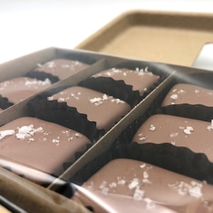 9 Piece Box Chocolate Covered Salted Caramels Organic, Fair Trade, Dark Chocolate, Milk Chocolate Soy free, Vermont, Handmade, Gift image 6