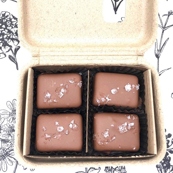 Milk Chocolate Covered Salted Caramels (organic, fair trade, delicious, treat, gift, handmade, Vermont, soy free)