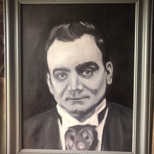 Enrico Caruso Vintage Original Portrait Painting, Black and White Portrait of a Man Black and White Painting, Framed Man&#39;s Portrait Painting