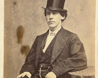 Fancy Pants, Antique Portrait Photograph, Dapper Man in Top Hat, Early 1900s Possibly Reproduction