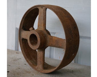 Antique Cast Iron Factory Cart Wheel, Industrial Decor