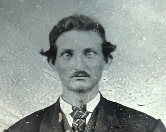 1800's Victorian Tintype Photograph, Man's Portrait, Antique Black and White Photo, Antique Tintype Portrait, Sixth Plate