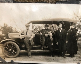 Sunday Drive, Family With Model-T Car, Rare Antique Black and White Photo, Antique Automobile Photograph, Antique Transportation Memorabilia