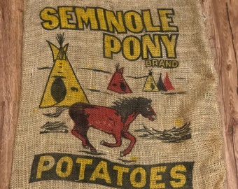 Seminole Pony Brand Vintage Burlap Bag, Native American Decor, Seminole Produce Co, Seminole Texas, Farmhouse Decor, Vintage Burlap Bag