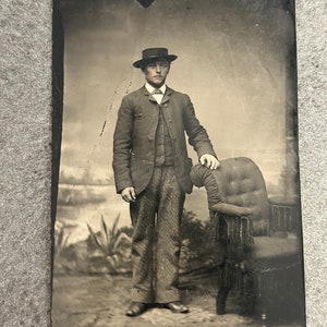 Victorian Bloke, Antique Tintype, Antique Black and White Tintype of a Man, Antique Victorian Portrait, Antique Photo of Dapper Man in Hat