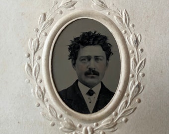 Mr. Banks Antique Gem Photo, Young Albert Einstein Look alike, Victorian Man with Wild Hair Antique Photograph, Antique Black and White