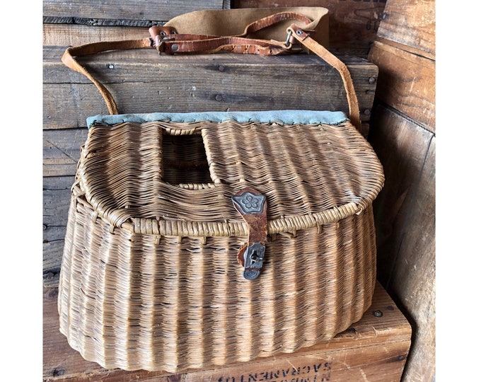 Rare Vintage Fishing Creel, Unique Vintage Wicker Fishing Basket, Old