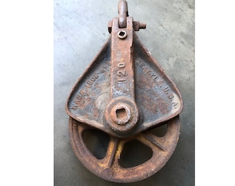 Large Washington Iron Works Pulley, Antique Lumber Hoist, Industrial Decor
