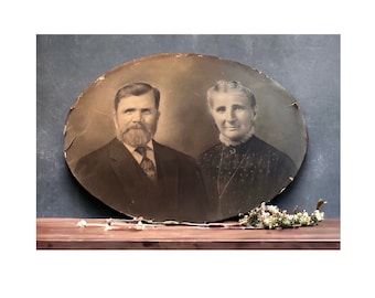 Antique Large Oval Unframed Photo Early 1900s, Oval Picture of a Couple, Turn of the Century Photograph