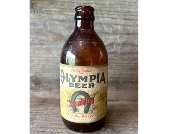 Stubby Olympia Beer Bottle, “It’s In The Water”, Pale Export, Collectible Amber Olympia Brewing Co Bottle, Stubby Light Table Beer Bottle