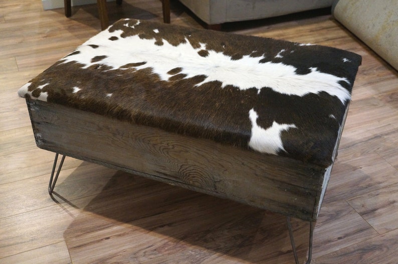 Cowhide Ottoman Cowhide Coffee Table Upcyled Storage Bench Etsy