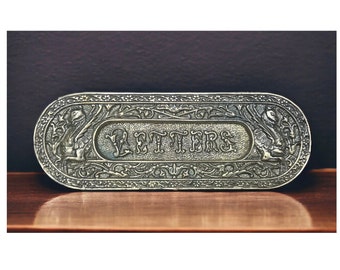 Ornate Brass Letter Slot, Vintage Repop Brass Mail Slot, Antique Style Door Drop Letter Mail Slot, Mail Slot Cover with Griffins and Flowers