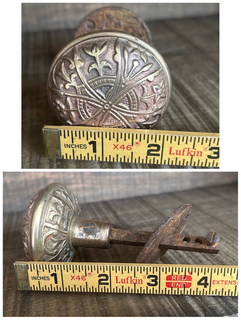 Brass Doorknob with Rusty Spindle and Rossette, Antique Eastlake Design Door Knob, Ornate Victorian Brass Doorknob, Architectural Salvage, Bild 10