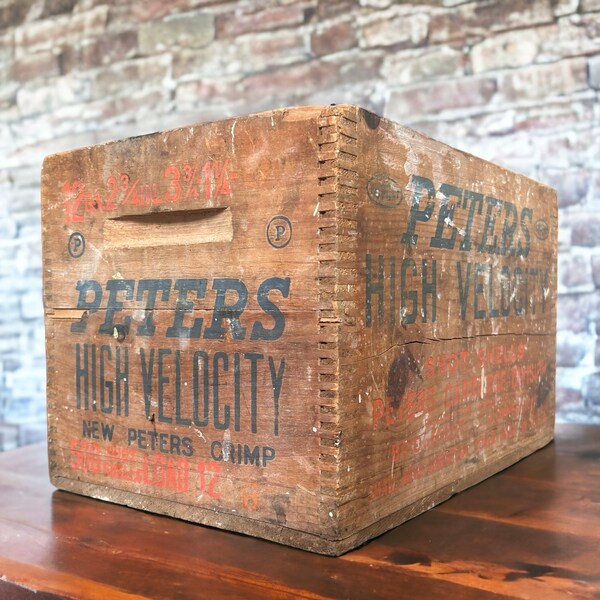 Vintage Peters High Velocity Wood Shell Crate 12 Guage 500 Shot Shells Load, Du Pont Vintage Wood Crate, Vintage Industrial Decor, Wood Box