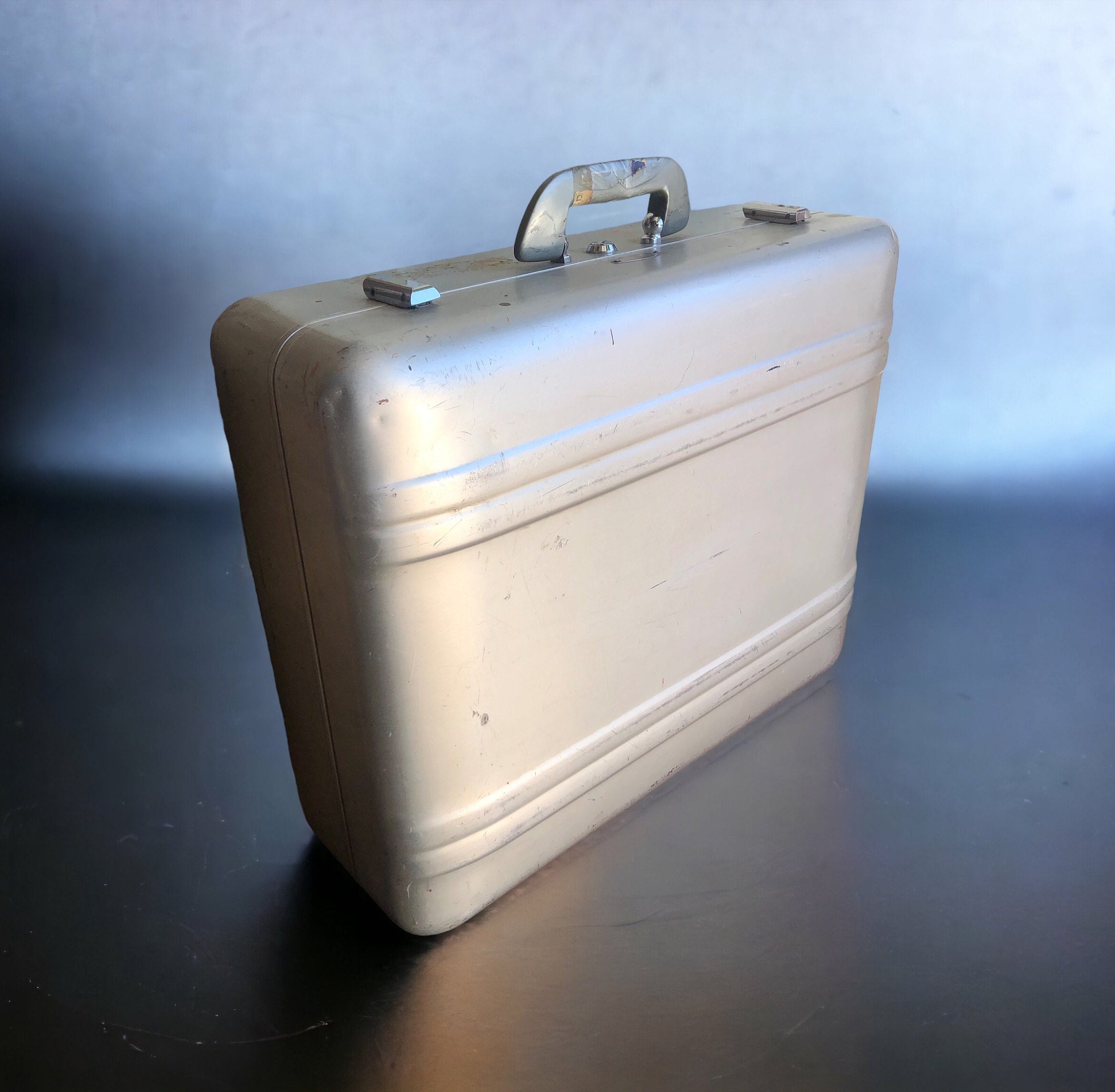 Vintage Halliburton Aluminum Suitcase, Fuscia Lined, Hangers, Spy