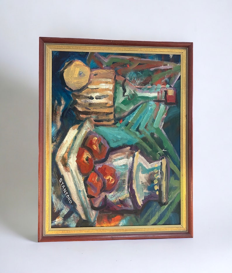 Vintage Fauvism Still Life Oil Painting by Artist Stanford, Hobby House Sacramento CA, Original Still Life Art, 1950's Framed Oil On Canvas Bild 5