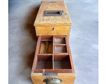Antique Gledhill Oak Cash Register, Victorian Money Box With Bell
