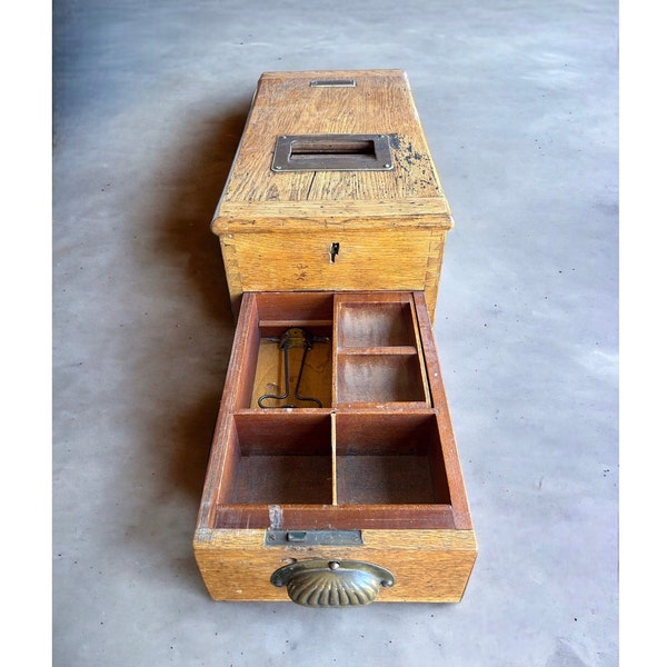 Antique Gledhill Cash Register Wood Money Box, Vintage Financial Decor, Victorian Oak Cash Register with Bell, Finger Joint Cash Drawer