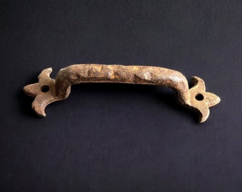 Antique Cast Iron Gothic Revival Drawer Handle, Fleur de Lis