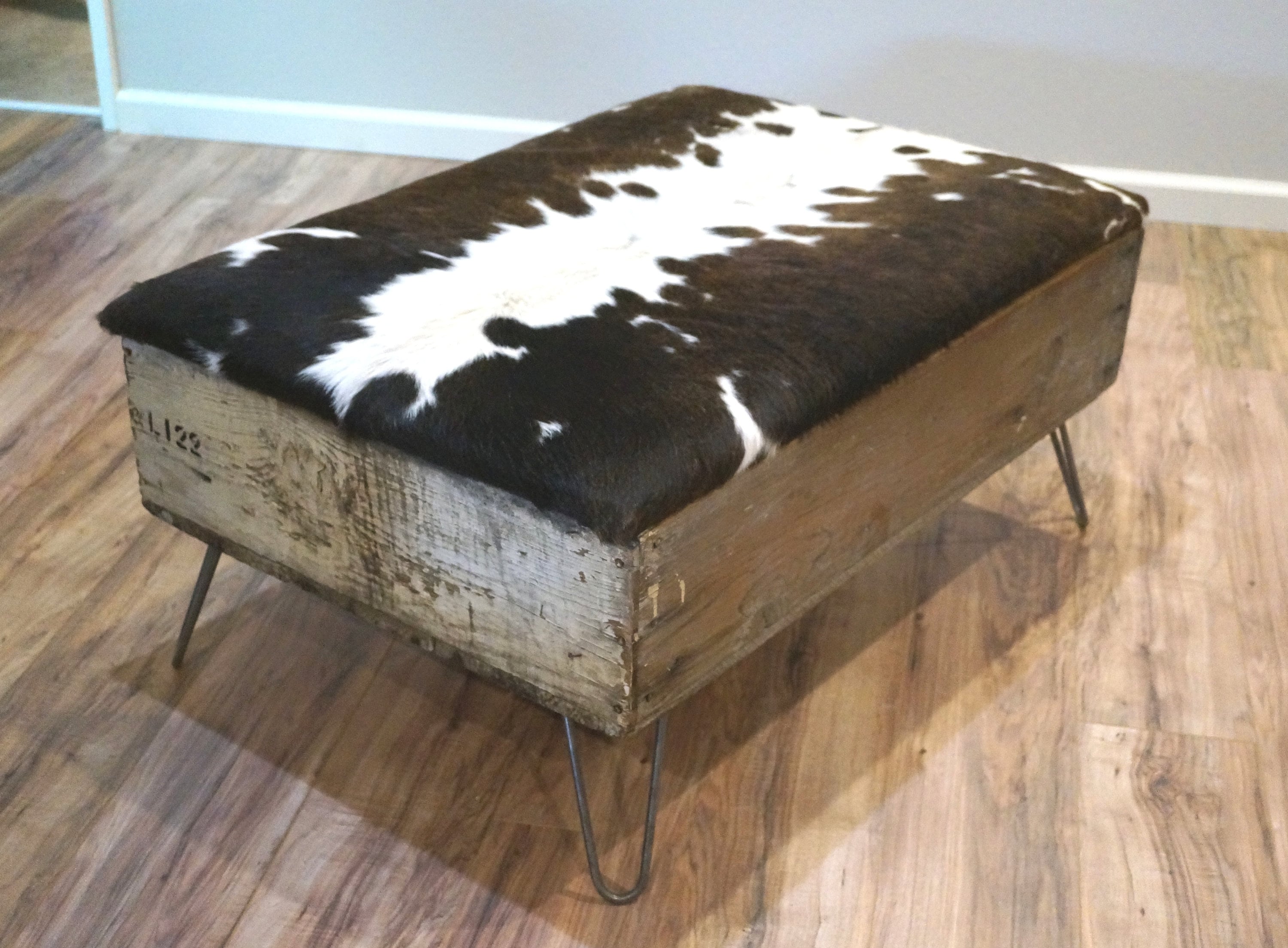 Cowhide Ottoman Cowhide Coffee Table Upcyled Storage Bench Etsy