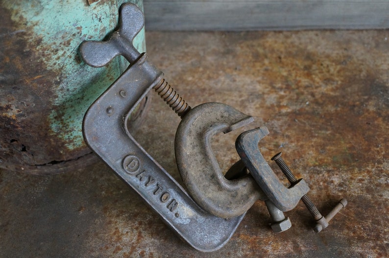 Antique Cast Iron CClamp Set of 3 Antique C Clamps Dayton C Etsy