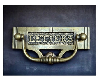 Sleek Antique Gold Letter Slot, Antique Gold Toned Mail Slot, Vintage Mail Slot Cover Architectural Salvage, Victorian Mail Slot With Handle
