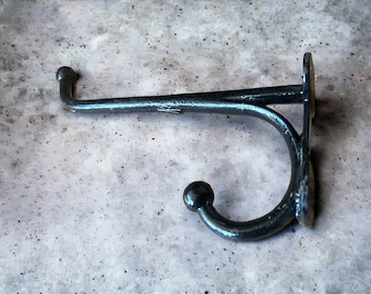 Large Antique Cast Iron Black Hook, Old Victorian Metal Hook, Antique Black Coat Hook, Antique Bathroom Hardware, Antique Hat Hook