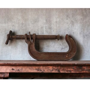 Antique Hallwell Tool Co C Clamp, Rustic Industrial Decor