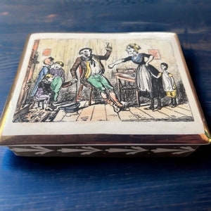 Gray’s Pottery Antique Trinket Box, Hand-painted Gray’s Pottery Stoke-On-Trent England, Vintage Keep Sake Box, Charles Dickens Scene