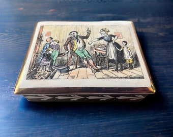 Gray’s Pottery Antique Trinket Box, Hand-painted Gray’s Pottery Stoke-On-Trent England, Vintage Keep Sake Box, Charles Dickens Scene