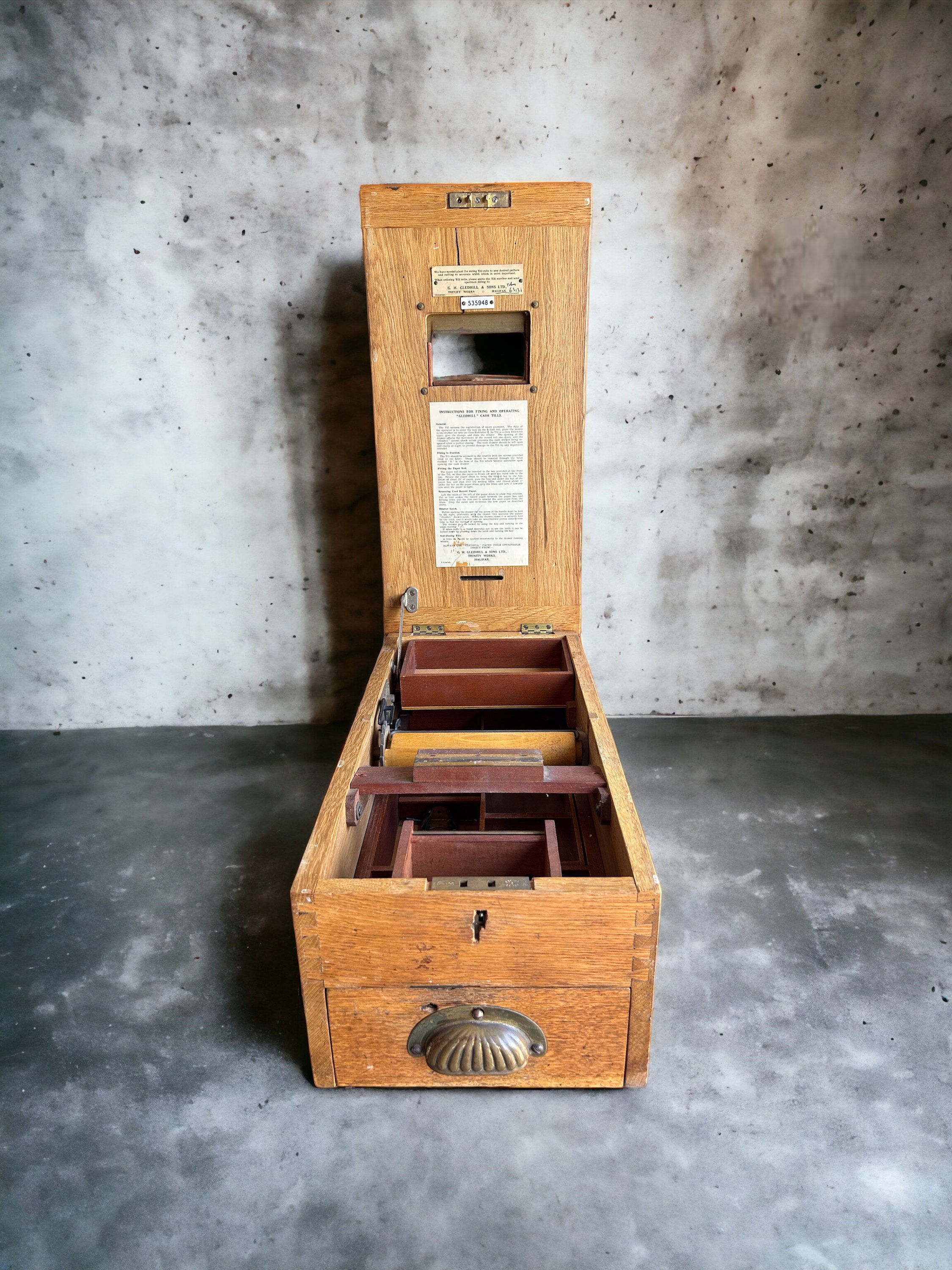 Antique Gledhill Oak Cash Register, Victorian Money Box With Bell
