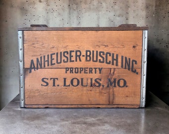 Anheuser-Busch Wooden Beer Crate, Wood and Metal Crate, Vintage Beverage Crate, Anheuser Busch Wood Crate, Anheuser Busch Wooden Beer Crate