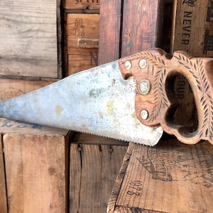 1800&#39;s Warranted Superior, Wheat Handle Hand Saw, 30&quot; Total Length, Antique Tools, Man Cave Decor, Antique Saw, Farm Tools