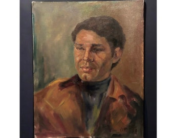 1970&#39;s Painting of a Man, Vintage Original Portrait Painting, Acrylic or Oil Painting Portrait of a Man, Man&#39;s Portrait, Gallery Wall