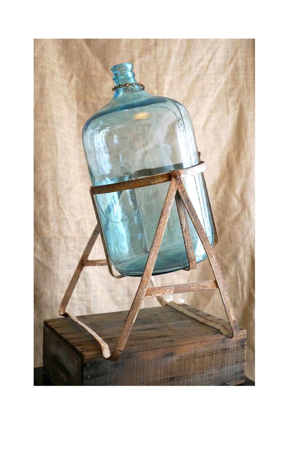 Five Gallon Glass Bottle and Metal Stand Blue Vintage Jug Etsy
