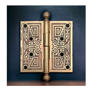 Antique Eastlake Style Door Hinge, Geometric Design, 5" x 5"