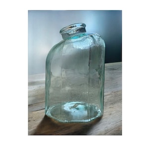 Large Italian Vintage Blue Glass Slanted Top Bottle, Five Gallon Glass Bottle, Aqua Glass, Vintage Large Glass Jug, Giant Blue Glass Bottle