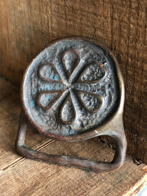 Vintage Solid Brass Medallion Belt Buckle, Vintage